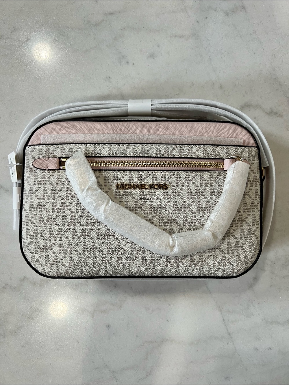 MICHAEL Michael Kors Pink and Vanilla Logo Crossbody Bag